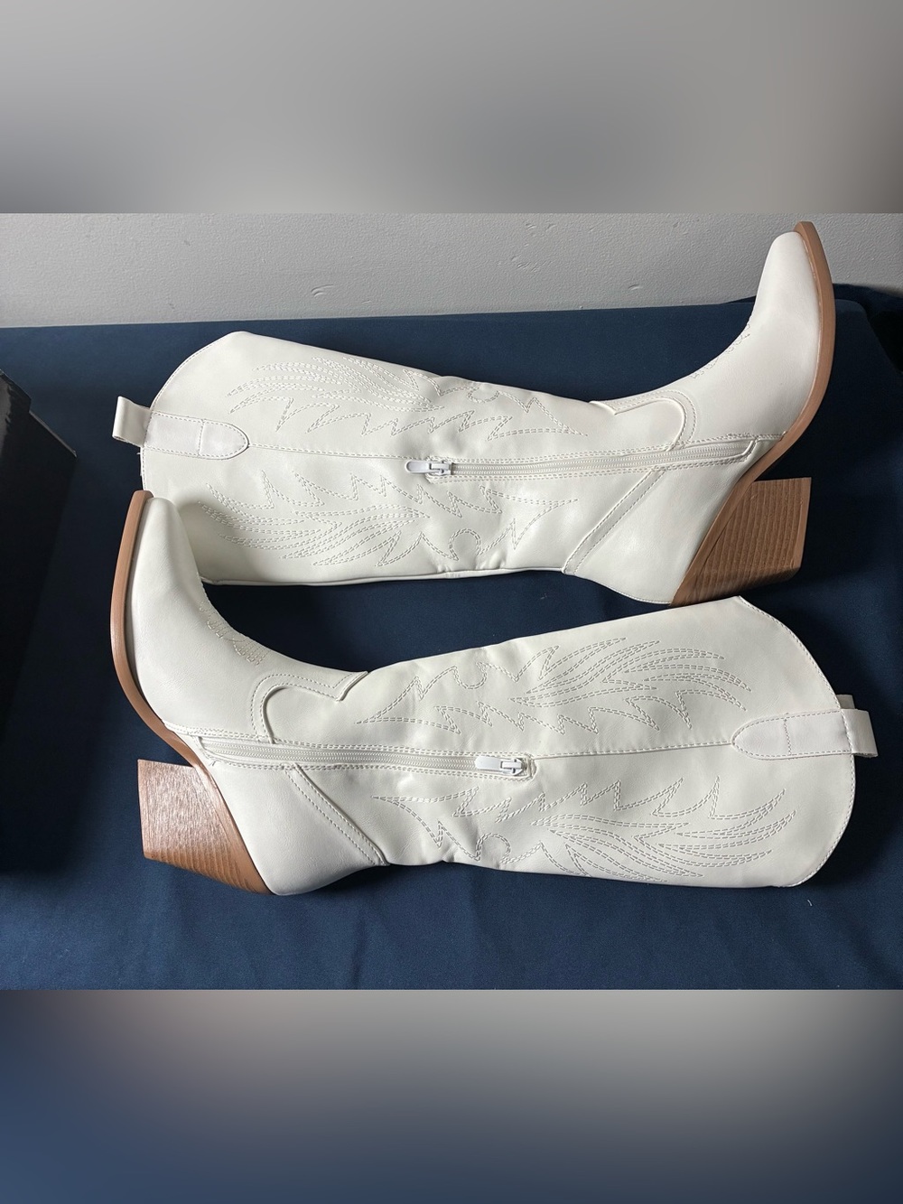 White Over-the-Knee Western Boots with Low Stacked Heel